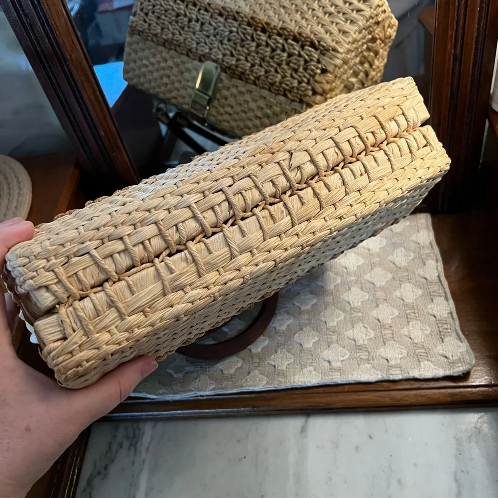 Woven Rattan Top-Handle Bag in Natural Tan